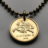 1997 Lithuania Lietuva 10 Centu coin pendant Vytis horse armored knight Vilnius medieval Lithuanian horseback armor sword Vityaz n002028