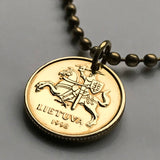 1997 Lithuania Lietuva 10 Centu coin pendant Vytis horse armored knight Vilnius medieval Lithuanian horseback armor sword Vityaz n002028