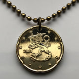 1999 Finland Suomi 20 Euro Cent coin pendant jewelry Finnish lion Helsinki Espoo Finnic Nordic Tampere Vantaa Oulu Turku Lahti Savonlinna Uusimaa Pirkanmaa Jyväskylä Baltic Sea Porvoo n002522