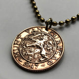 1947 Curacao Netherlands Antilles 2-1/2 Cent coin pendant necklace jewelry Dutch lion Caribbean island Playa Kenepa Sint Anna Schottegat Bay Amsterdam World War 2 WWII n000731