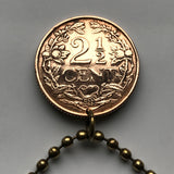 1947 Curacao Netherlands Antilles 2-1/2 Cent coin pendant necklace jewelry Dutch lion Caribbean island Playa Kenepa Sint Anna Schottegat Bay Amsterdam World War 2 WWII n000731