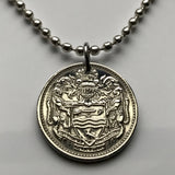 1967 Guyana 25 Cents coin pendant jaguar Cacique's Crown Dogla Anna Regina West Indies East Indian Hindu Amerindian creolese n001200