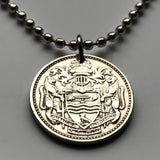 1967 Guyana 25 Cents coin pendant jaguar Cacique's Crown Dogla Anna Regina West Indies East Indian Hindu Amerindian creolese n001200