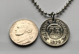 1967 Guyana 25 Cents coin pendant jaguar Cacique's Crown Dogla Anna Regina West Indies East Indian Hindu Amerindian creolese n001200