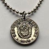 1993 Panama 5 Centesimo coin pendant Panamanian eagle flag bandera eagle emblem shield escutcheon Balboa necklace jewelry n001213