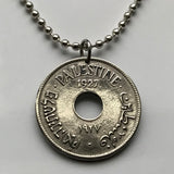 1937 Palestine 10 Mils West Bank Gaza Strip Al-Quds Abu Dis coin pendant Palestinian olive wreath East Jerusalem Arabic Hebrew Israel n001349