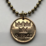 1973 Sweden Sverige 5 Ore coin pendant necklace Tre Kroner Swedish 3 crowns Stockholm Malmo Orebro Uppsala Linkoping Svear Svealand Swedes Gotaland Norrland Goteborg Scandinavia Nordic Vasteras Helsingborg Norrkoping Scania Vikings Norsemen Sami n000418