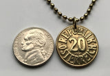 1954 Austria 20 Groschen coin jewelry Austrian eagle Vienna Habsburg Wels Sölden Ischgl Heurigen Ski Arlberg alps Schönbrunn Palace n000037
