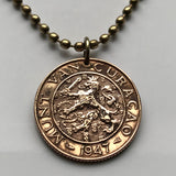 1947 Curacao Netherlands Antilles 2-1/2 Cent coin pendant necklace jewelry Dutch lion Caribbean island Playa Kenepa Sint Anna Schottegat Bay Amsterdam World War 2 WWII n000731