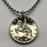 Austria Österreich 5 Schilling coin pendant jewelry Lippizaner horse rider jockey equestrian Habsburg Sölden Wachau Spanish Riding School n000095