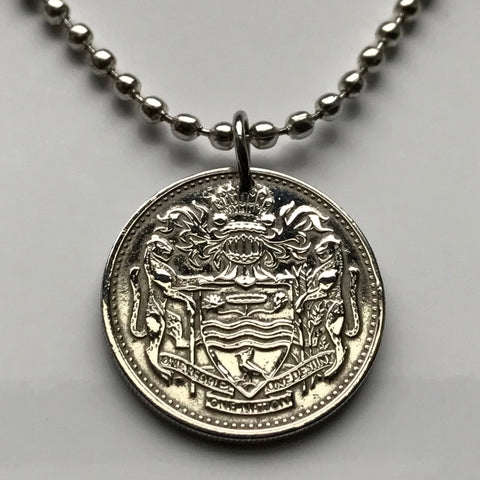 1967 Guyana 25 Cents coin pendant jaguar Cacique's Crown Dogla Anna Regina West Indies East Indian Hindu Amerindian creolese n001200