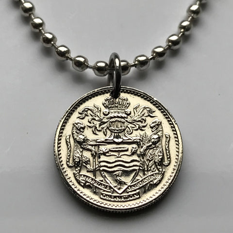 1990 Guyana 10 Cents coin pendant jaguar Cacique's Crown Anna Regina Dogla West Indies East Indian Hindu Amerindian creole n000364