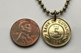 1991 Guyana 5 Cents coin pendant Guyanese Lotus Flower Stylized blossom flowering plant British Guiana Hindu necklace n000076