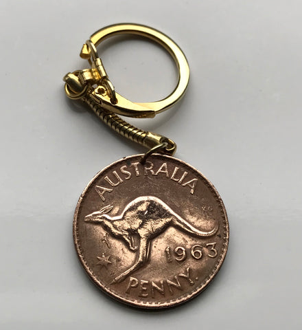1964 Australia 1 Penny coin pendant kangaroo wallaby roos Sydney Darwin New South Wales Tasmania Aussie Southern Cross Oceania joey n002227