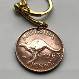 1964 Australia 1 Penny coin pendant kangaroo wallaby roos Sydney Darwin New South Wales Tasmania Aussie Southern Cross Oceania joey n002227