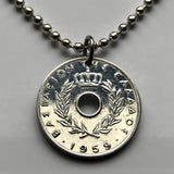 1964 Greece 10 Lepta coin pendant Greek crown Athens Hellenic Macedonia Sparta Attica Corinth Argos Peloponnese Pella Thebes Hellas n002654