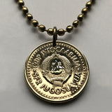 1985 Yugoslavia Jugoslavija 1 Dinar coin pendant necklace jewelry Serbia Croatia Belgrade Bosnia Herzegovina Slovenia Srbija Balkans South Slavic n001368