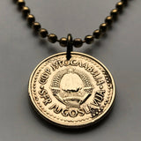 1985 Yugoslavia Jugoslavija 1 Dinar coin pendant necklace jewelry Serbia Croatia Belgrade Bosnia Herzegovina Slovenia Srbija Balkans South Slavic n001368