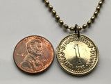 1985 Yugoslavia Jugoslavija 1 Dinar coin pendant necklace jewelry Serbia Croatia Belgrade Bosnia Herzegovina Slovenia Srbija Balkans South Slavic n001368
