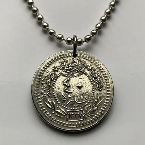 1916 Ottoman Empire Turkey Türkiye 40 Para coin pendant necklace Turkish Tughra Constantinople Istanbul Ankara İzmir Anatolia Bursa Antalya Konya Adana Levent Ephesus Mardin Canakkale n001325