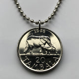 1996 Malawi 20 Tambala coin pendant necklace jewelry African elephants Lilongwe Malawian Nyasaland Bantu Mount Mulanje cow & calf mother safari n002672