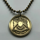 1973 Egypt 10 Milliemes coin pendant necklace jewelry Hawk of Quraish falcon eagle Egyptian Libyan Federation of Arab Republics Middle East shield n002710