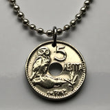 Collar con colgante de moneda de 5 leptas de Grecia Hellas de 1912 Joyería helénica Lechuza griega de Atenea Partenón Macedonia Esparta Peloponeso Pella Tebas Kos sabio n000730