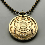 1945 Monaco 1 Franc coin pendant Louis II coat of arms Royal arms Prince Albert II Côte d'Azur France WWII necklace jewelry n001324