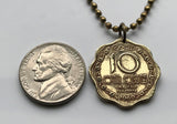 1965 Ceylon Sri Lanka 10 Cent coin pendant golden lion Colombo Kotte Sinhalese Buddhism Anuradhapura Kataragama Sabaragamuwa British n001478