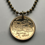 Colgante de moneda de 1 rupia de Nepal de 2009 con mapa de Nepal, monte Everest, Sagarmatha, montañas del Himalaya, sol, luna, Mahalangur, Himal, Tíbet, collar n.º 001729