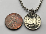 2004 Estonia 20 Senti coin pendant Estonian 3 blue lions Eesti Tallinn Baltic Nordic Finnic Uralic Toompea Hill Jaaniõhtu n001628