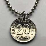 2004 Estonia 20 Senti coin pendant Estonian 3 blue lions Eesti Tallinn Baltic Nordic Finnic Uralic Toompea Hill Jaaniõhtu n001628