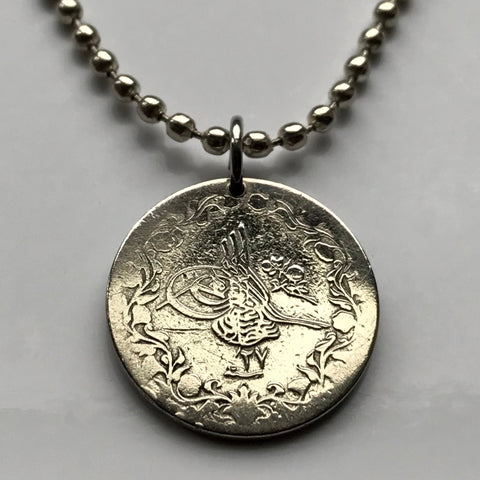 1885 Ottoman Egypt Turkey 5/10 Qirsh coin pendant Tughra Cairo el Ghazi sultan signature Turk Anatolia Tahrir Square Islam Arab n000270