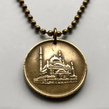 1992 Egypt 10 Qirsh coin pendant Mohamed Ali Alabaster Mosque Cairo Citadel Egyptian Ottoman Minarets Pyramids Nile Arabic necklace n002013