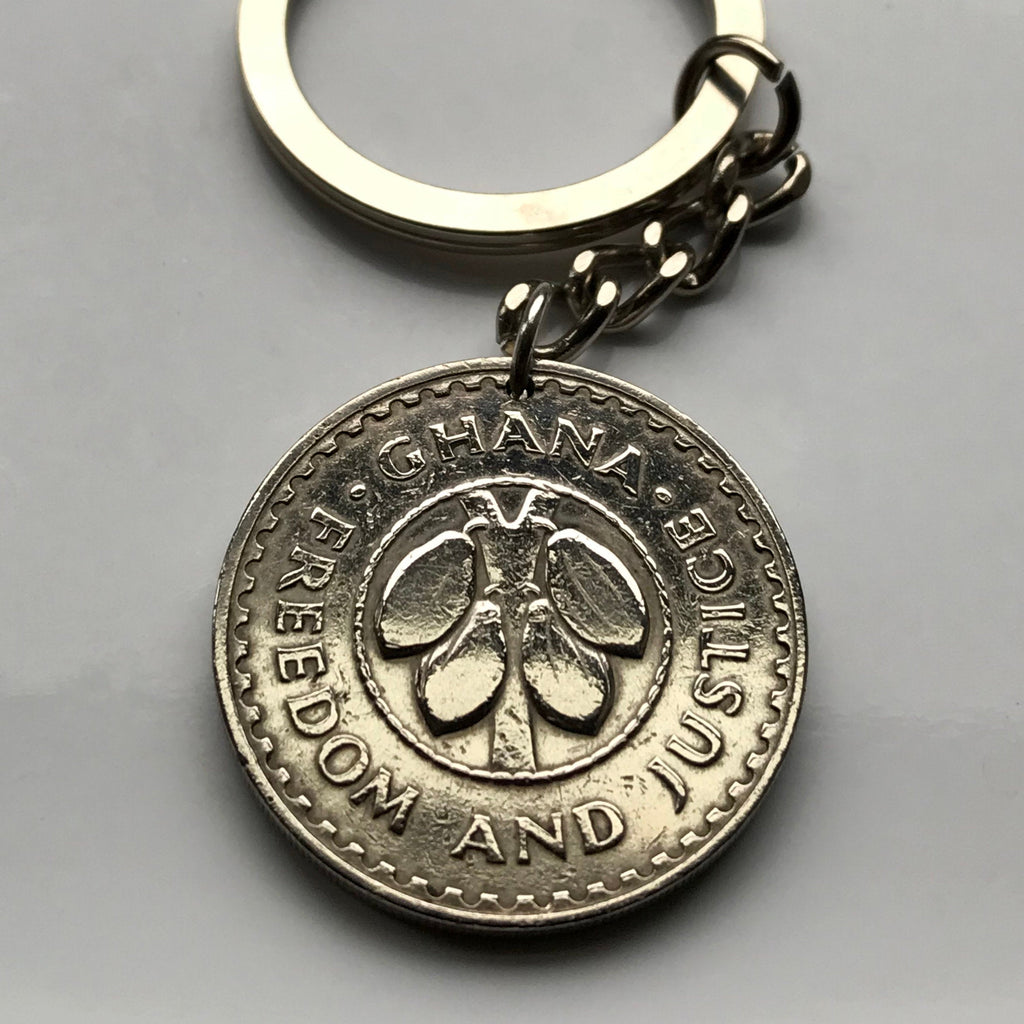 1967 Ghana 20 Pesewas coin pendant cocoa bean cacao Ashanti Accra Ghan ...
