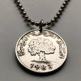 1960 Tunisia 5 Milliemes coin pendant Tunisian cork oak tree Tunis Tamazgha land Sfax Islam Muslim calligraphy Humat al-Hima n002782