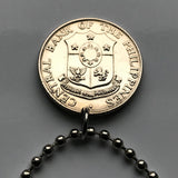 1966 Philippines 25 Centavos coin pendant Eskudo Manila Bohol Cebu Coron Mindanao Luzon Batangas Bulacan Cavite Laguna Nueva Ecija n000181