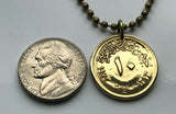 1973 Egypt 10 Milliemes coin pendant necklace jewelry Hawk of Quraish falcon eagle Egyptian Libyan Federation of Arab Republics Middle East shield n002710