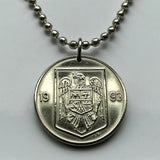 1993 Romania 10 Lei coin pendant golden eagle Bucharest Cluj-Napoca Iasi Moldavia Wallachia Constanța Timisoara Brasov Craiova Galati Oradea Constanta Ploiesti Braila Sibiu Transylvania Michael the Brave Vlad Dracula Impaler Vlachs Poenari castle n002731