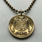 1945 Monaco 1 Franc coin pendant Louis II coat of arms Royal arms Prince Albert II Côte d'Azur France WWII necklace jewelry n001324