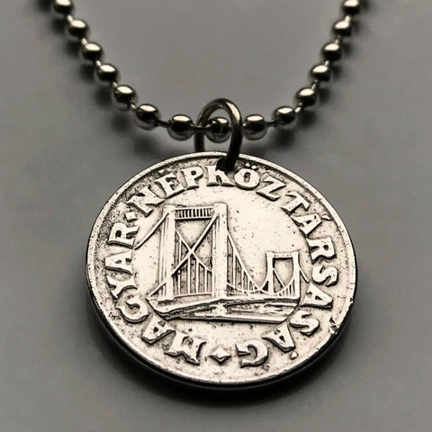 1967 Hungary 50 Filler coin pendant Hungarian Elisabeth Bridge Budapest River Danube Gellért Hill Magyarország Buda Pest necklace n002123
