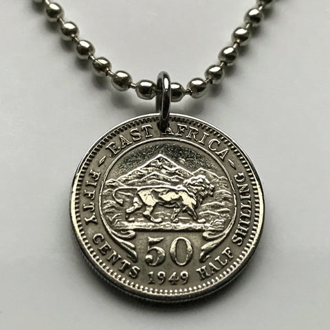 1954 East Africa 50 Cents coin pendant lion Kenya Tanzania Uganda UK British African Great Lakes Bantu Dodoma Victoria Lake n001093