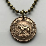 1972 Liberia 1 Cent coin pendant cute African elephant safari jungle Monrovia Montserrado County Gompa City Gbezohn Grand Bassa Kpelle Black American Bassa Grebo people Nimba Liberian Kreyol Gbarnga Buchanan Ganta USA colonization n000785