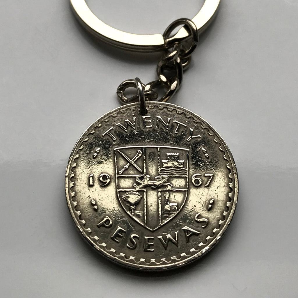 1967 Ghana 20 Pesewas coin pendant cocoa bean cacao Ashanti Accra Ghan ...