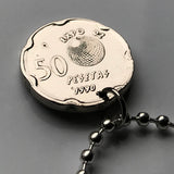 1990 España Spain 50 Pesetas coin pendant Santa María de las Cuevas Monastery Sevilla monasterio de la Cartuja Iglesia católica España n002834