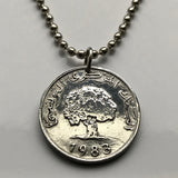 1960 Tunisia 5 Milliemes coin pendant Tunisian cork oak tree Tunis Tamazgha land Sfax Islam Muslim calligraphy Humat al-Hima n002782