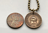 1908 Hungary Magyars 2 Filler coin pendant necklace jewelry Hungarian Holy Crown of Saint Stephen Szent Korona Budapest Debrecen Szeged Miskolc Pécs Győr Gellért Hill Nyíregyháza Jászság Fejér Hajdú-Bihar n000889