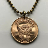 1973 Sudan 5 Milliemes coin pendant necklace jewelry secretary bird Khartoum Bahri Kerma culture El-Gadarif Al-Fashir Shendi Wau Africa arab Islam n002337