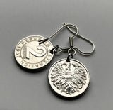 1966 Austria Osterreich 2 Groschen coin earrings Austrian eagle Habsburg shield Vienna Salzburg Graz Linz Innsbruck Styria Klagenfurt Tyrol Villach Carinthia Wels Sankt Pölten Kufstein Vorarlberg Hallstatt Alpine Wachau valley Krems Sölden Ischgl e000066