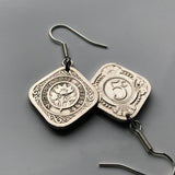 Netherlands Antilles Curacao 5 Cent coin earrings Orange blossom Willemstad Holland Amsterdam floral seashell dangle and drop e000068